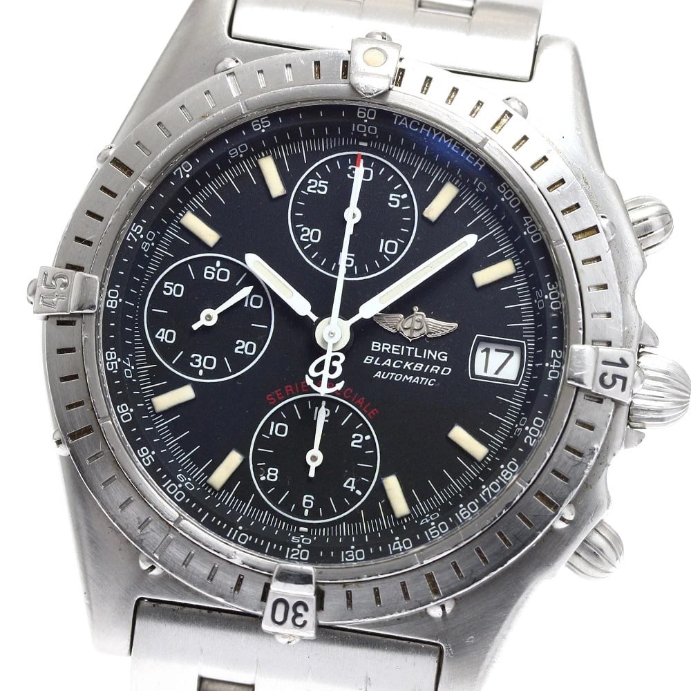 BREITLING CHRONOMAT CHRONOGRAPH BLACK DIAL AUTOMATIC WATCH: BREITLING Chronomat Chronograph black Dial Automatic Watch Brand: BREITLING Type: Wristwatch Material: Band Material Stainless Steel, Case Material Stainless Steel Color: Band Color Silver, Case Co
