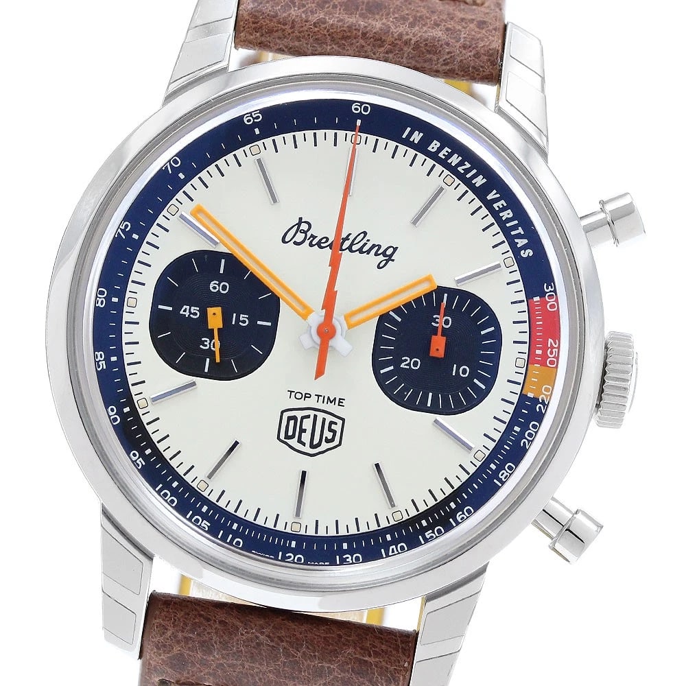 BREITLING TOP TIME LIMITED EDITION CHRONOGRAPH AUTOMATIC WATCH: BREITLING Top Time Limited Edition Chronograph Automatic Brand: BREITLING Type: Wristwatch Material: Band Material leather, Case Material Stainless Steel Color: Band Color Brown, Case Color Silver,