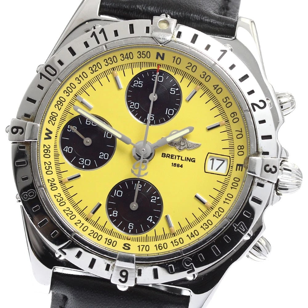 BREITLING CHRONOMAT LONGITUDE CHRONOGRAPH AUTOMATIC WATCH: BREITLING Chronomat Longitude Chronograph Automatic Watch Brand: BREITLING Type: Wristwatch Material: Band Material leather, Case Material Stainless Steel Color: Band Color black, Case Color Silver