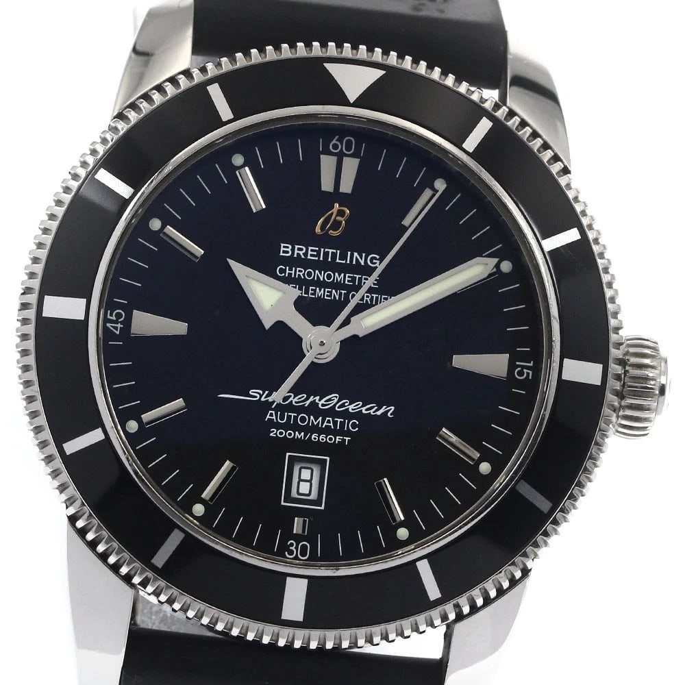 BREITLING SUPEROCEAN DATE AUTOMATIC WATCH: BREITLING Superocean Date Automatic Watch Brand: BREITLING Type: Wristwatch Material: Band Material rubber, Case Material Stainless Steel Color: Band Color black, Case Color Silver, Dial Color blac