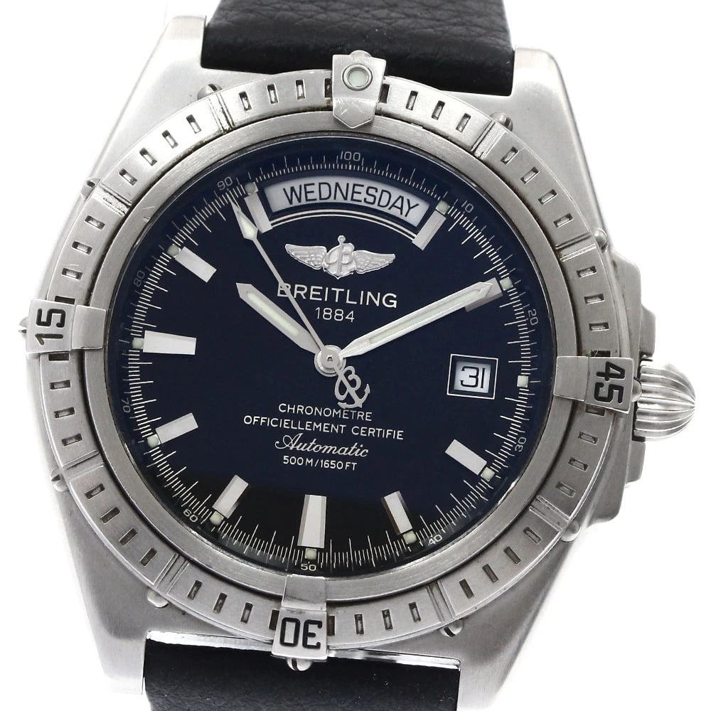 BREITLING HEAD WIND BLACK DIAL AUTOMATIC WATCH: BREITLING Head wind black Dial Automatic Watch Brand: BREITLING Type: Wristwatch Material: Band Material rubber, Case Material Stainless Steel Color: Band Color black, Case Color Silver, Dial Color