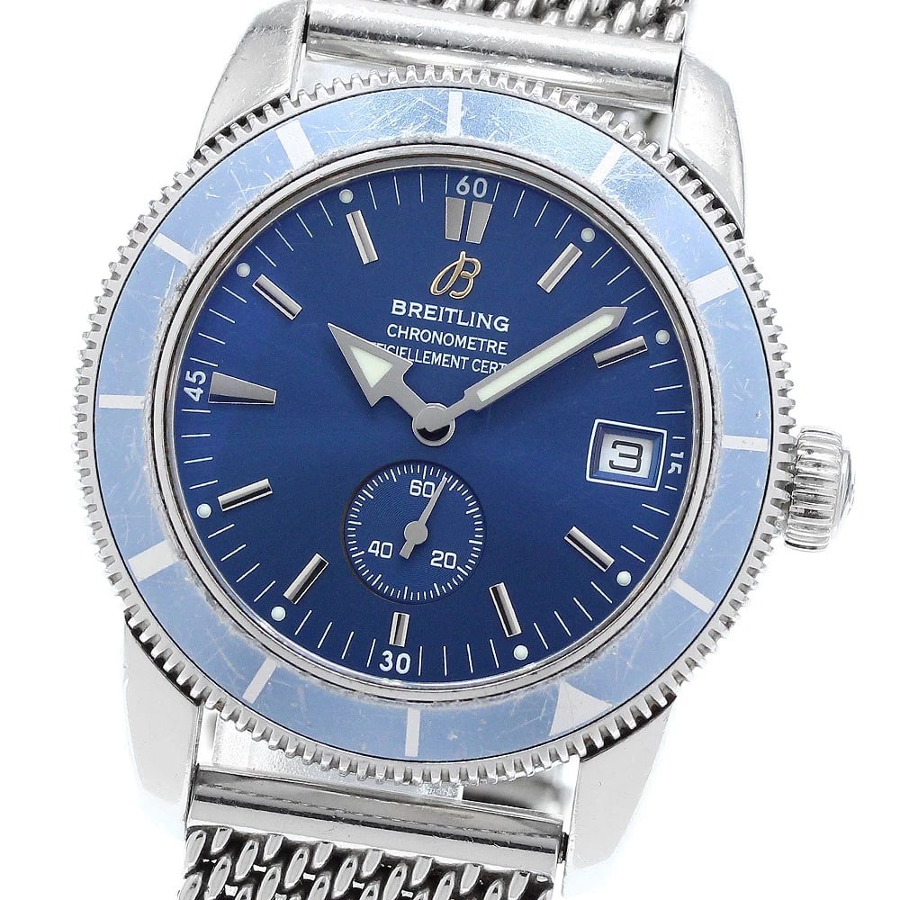 BREITLING SUPER OCEAN HERITAGE 38 DATE BLUE DIAL AUTOMATIC WATCH: BREITLING Super Ocean Heritage 38 Date blue Dial Automatic Brand: BREITLING Type: Wristwatch Material: Band Material Stainless Steel, Case Material Stainless Steel Color: Band Color Silver, Case Co