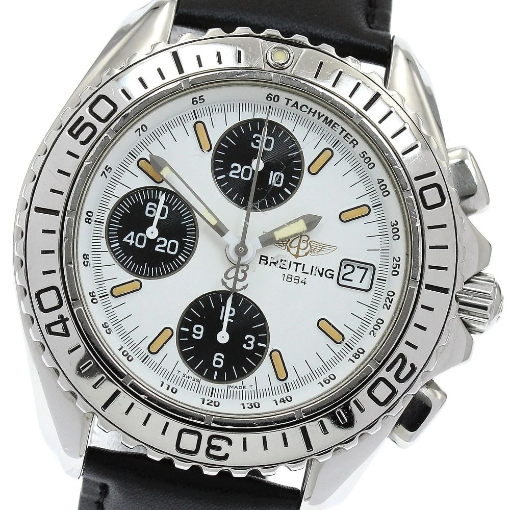 BREITLING CHRONO SHARK WHITE/BLACK DIAL AUTOMATIC WATCH: BREITLING Chrono Shark White/black Dial Automatic Watch Brand: BREITLING Type: Wristwatch Material: Band Material leather, Case Material Stainless Steel Color: Band Color black, Case Color Silver,