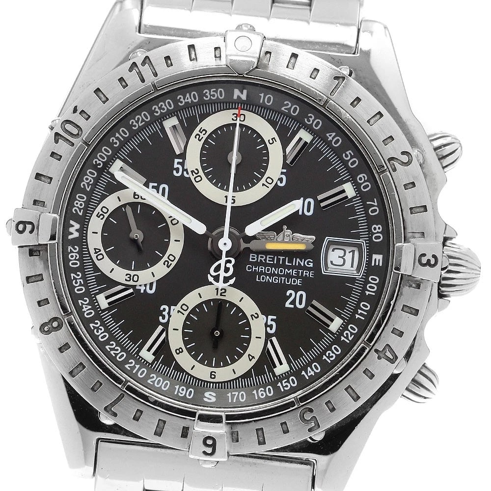 BREITLING CHRONOMAT LONGITUDE GMT DATE GRAY DIAL AUTOMATIC WATCH: BREITLING Chronomat Longitude GMT date gray Dial Automatic Brand: BREITLING Type: Wristwatch Material: Band Material Stainless Steel, Case Material Stainless Steel Color: Band Color Silver, Case Co