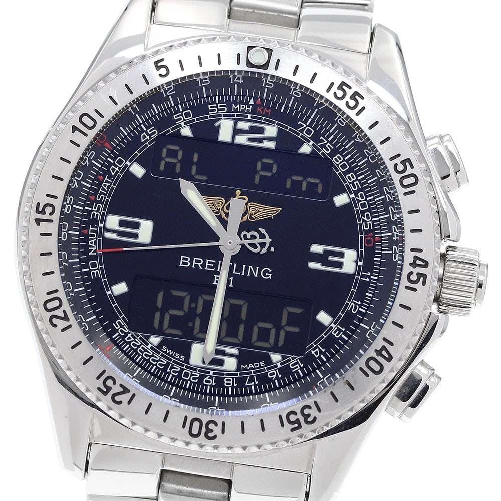 BREITLING B-1 BLACK DIAL QUARTZ WATCH: BREITLING B-1 black Dial Quartz Watch Brand: BREITLING Type: Wristwatch Material: Band Material Stainless Steel, Case Material Stainless Steel Color: Band Color Silver, Case Color Silver, Dial Colo