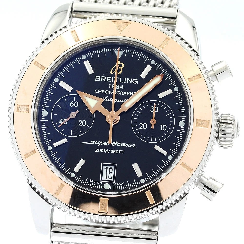 BREITLING CHRONOGRAPH AUTOMATIC WATCH: BREITLING Chronograph Automatic Watch Brand: BREITLING Type: Wristwatch Material: Band Material Stainless Steel, Case Material Stainless Steel/PG Color: Band Color Silver, Case Color Silver / Pink