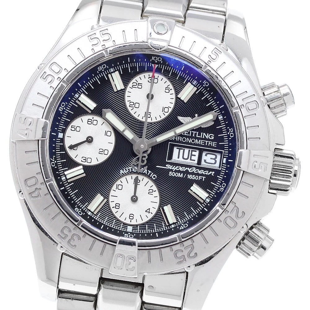 BREITLING SUPER OCEAN CHRONOGRAPH DAY DATE AUTOMATIC WATCH: BREITLING Super Ocean Chronograph day date Automatic Watch Brand: BREITLING Type: Wristwatch Material: Band Material Stainless Steel, Case Material Stainless Steel Color: Band Color Silver, Case Co