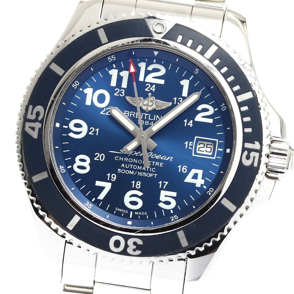 BREITLING SUPER OCEAN DATE BLUE DIAL AUTOMATIC WATCH: BREITLING Super Ocean Date blue Dial Automatic Watch Brand: BREITLING Type: Wristwatch Material: Band Material Stainless Steel, Case Material Stainless Steel Color: Band Color Silver, Case Color Si