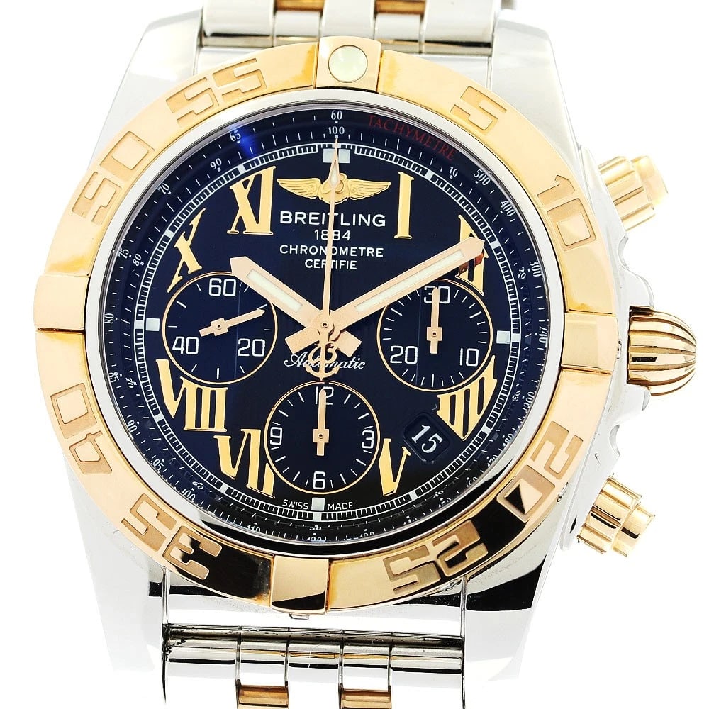 BREITLING CHRONOMAT44 TONE BLACK DIAL AUTOMATIC WATCH: BREITLING Chronomat44 tone black Dial Automatic Watch Brand: BREITLING Type: Wristwatch Material: Band Material Stainless Steel/K18PG, Case Material Stainless Steel/K18PG Color: Band Color Silver /