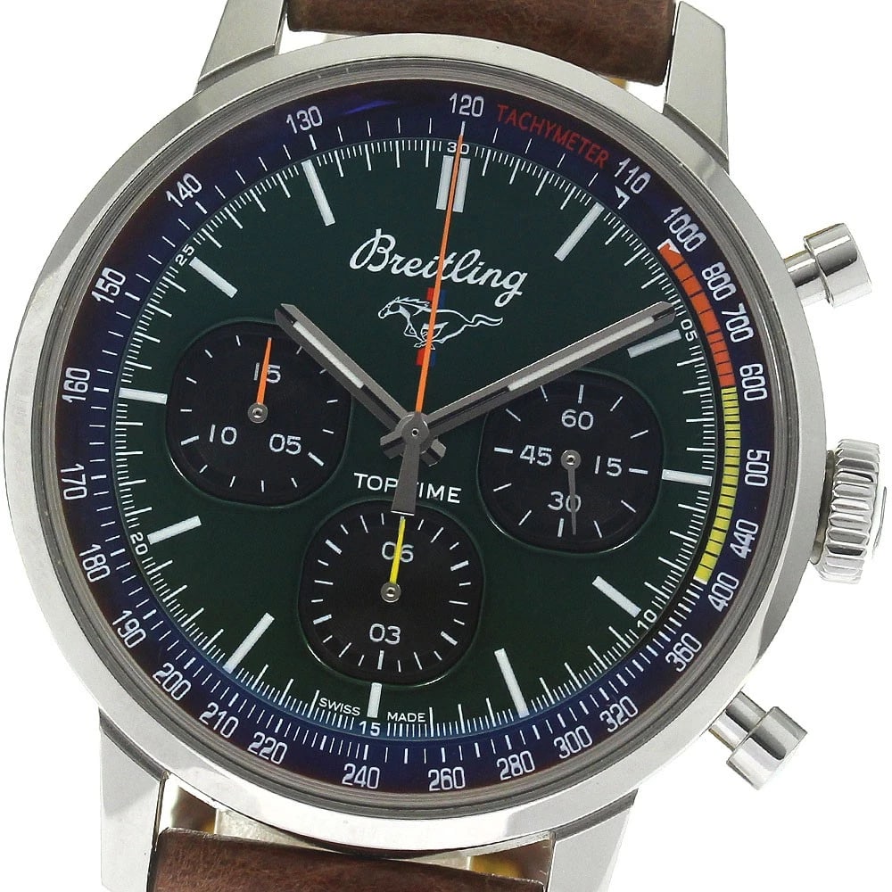 BREITLING TOP CHRONOGRAPH AUTOMATIC WATCH: BREITLING top Chronograph Automatic Watch Brand: BREITLING Type: Wristwatch Material: Band Material leather, Case Material Stainless Steel Color: Band Color Brown, Case Color Silver, Dial Color gre