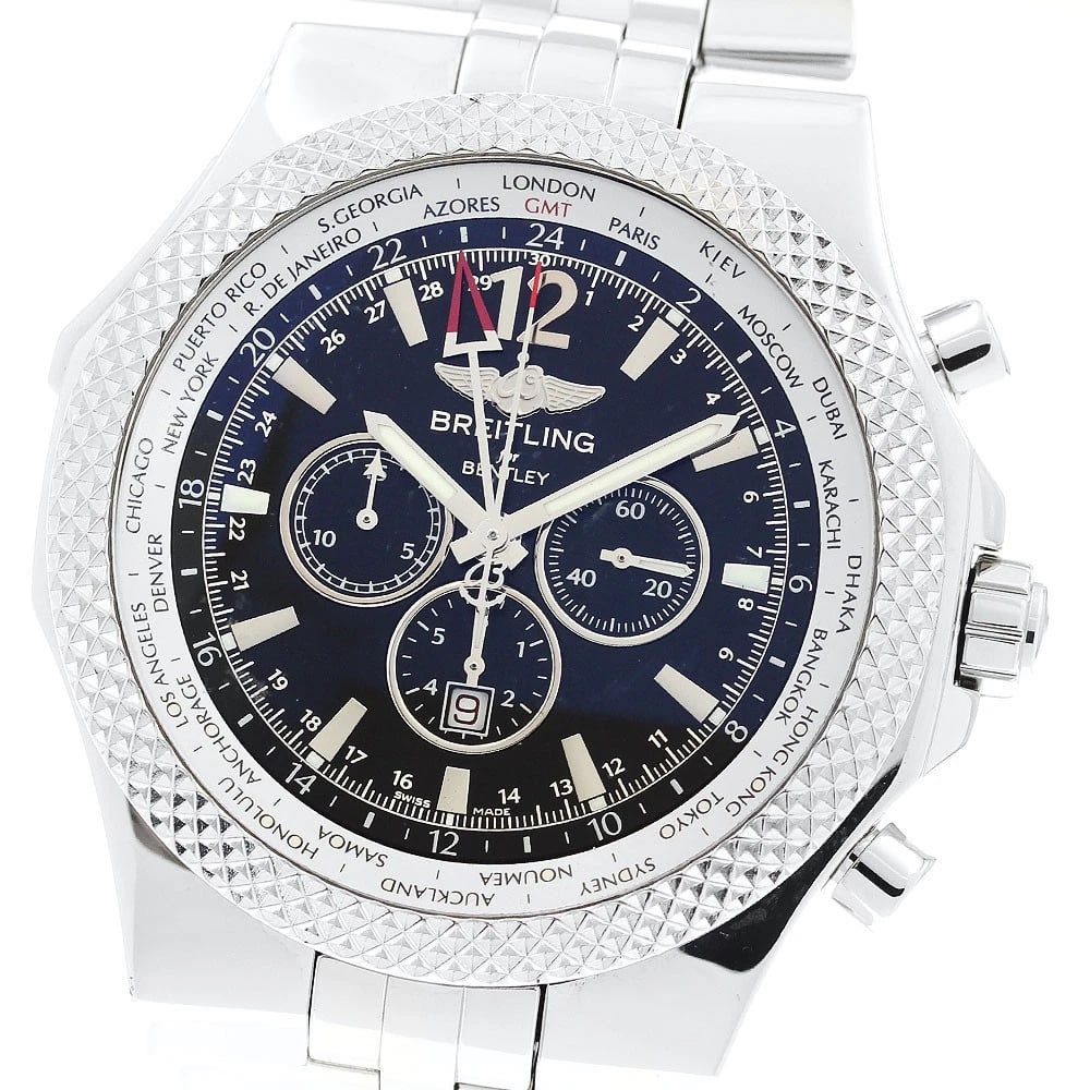 BREITLING BENTLEY GMT CHRONOGRAPH BLACK DIAL AUTOMATIC WATCH: BREITLING Bentley GMT chronograph black Dial Automatic Watch Brand: BREITLING Type: Wristwatch Material: Band Material Stainless Steel, Case Material Stainless Steel Color: Band Color Silver, Case
