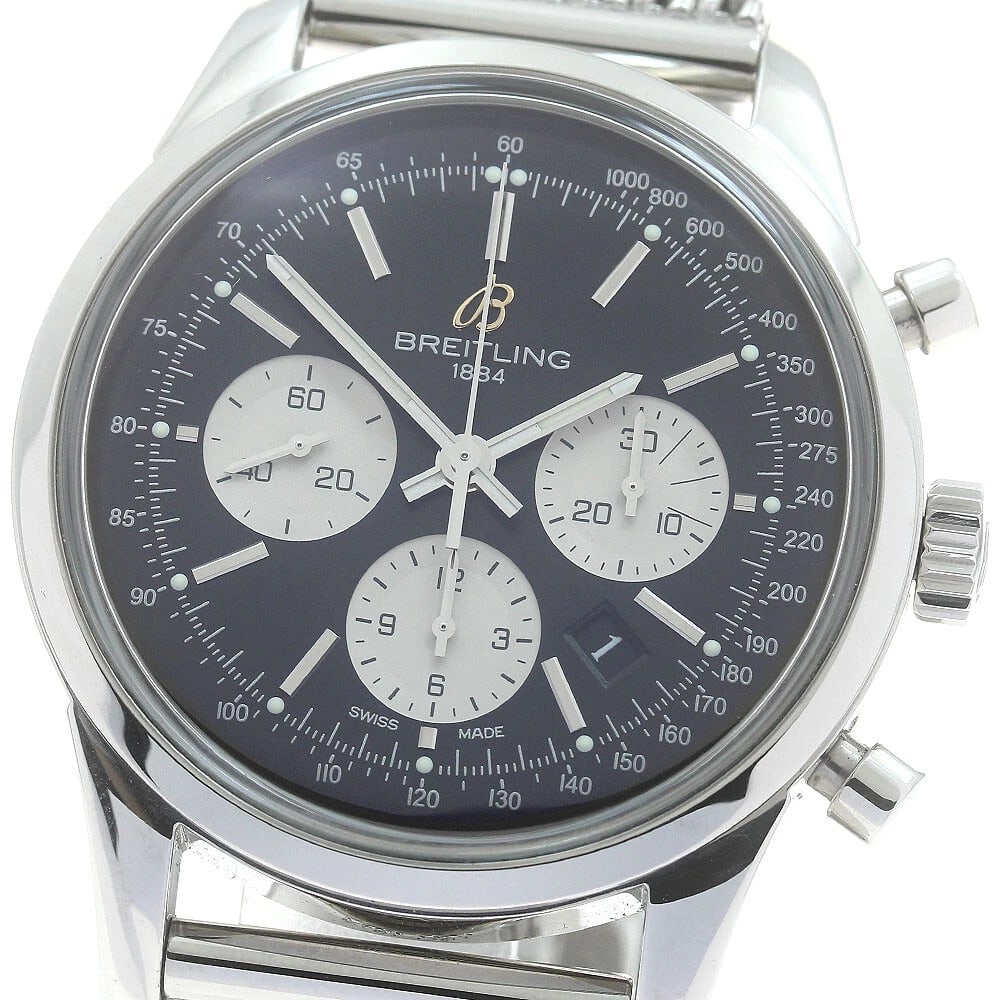 BREITLING TRANSOCEAN CHRONOGRAPH BLACK DIAL AUTOMATIC WATCH: BREITLING Transocean Chronograph black Dial Automatic Watch Brand: BREITLING Type: Wristwatch Material: Band Material Stainless Steel, Case Material Stainless Steel Color: Band Color Silver, Case C