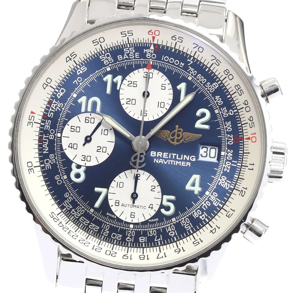 BREITLING NAVITIMER CHRONOGRAPH AUTOMATIC WATCH: BREITLING Navitimer Chronograph Automatic Watch Brand: BREITLING Type: Wristwatch Material: Band Material Stainless Steel, Case Material Stainless Steel Color: Band Color Silver, Case Color Silver,