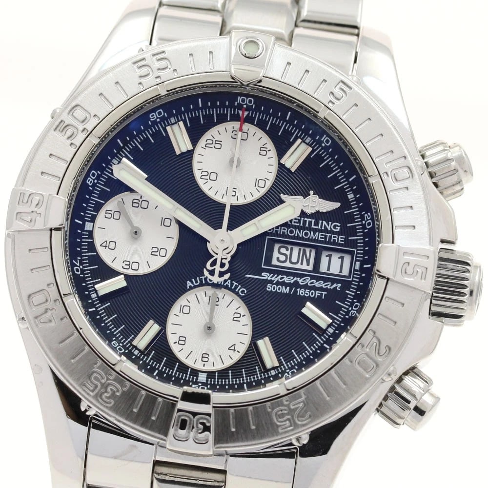 BREITLING SUPER OCEAN CHRONOGRAPH DAY DATE AUTOMATIC WATCH: BREITLING Super Ocean Chronograph day date Automatic Watch Brand: BREITLING Type: Wristwatch Material: Band Material Stainless Steel, Case Material Stainless Steel Color: Band Color Silver, Case Co