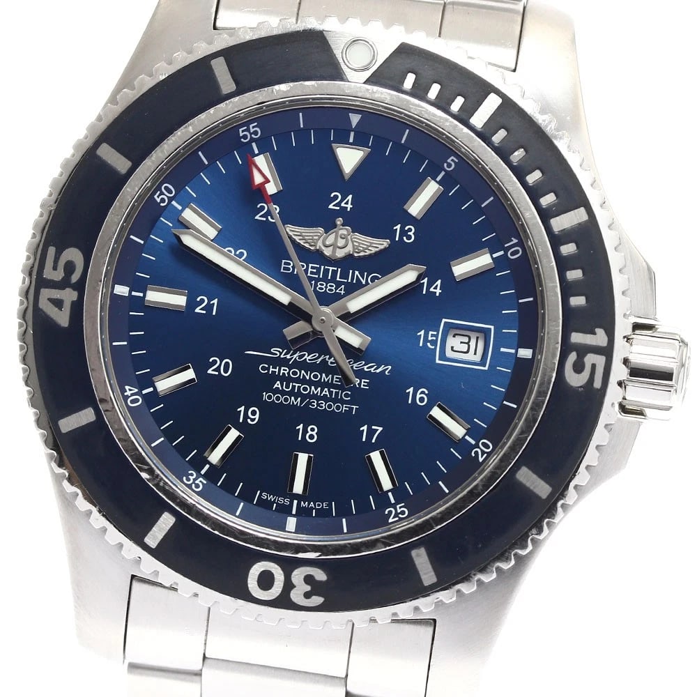 BREITLING SUPER OCEAN BLUE DIAL AUTOMATIC WATCH: BREITLING Super Ocean blue Dial Automatic Watch Brand: BREITLING Type: Wristwatch Material: Band Material Stainless Steel, Case Material Stainless Steel Color: Band Color Silver, Case Color Silver,