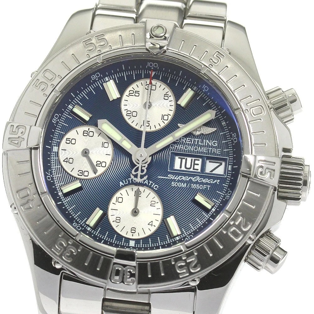 BREITLING CHRONOGRAPH DAY DATE AUTOMATIC WATCH: BREITLING Chronograph day date Automatic Watch Brand: BREITLING Type: Wristwatch Material: Band Material Stainless Steel, Case Material Stainless Steel Color: Band Color Silver, Case Color Silver,