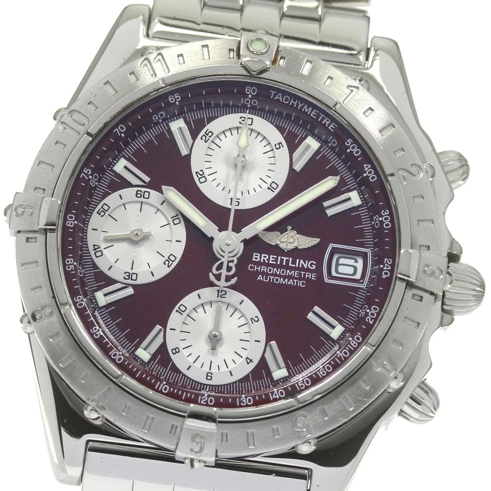 BREITLING CHRONOMAT LIMITED TO 100 BORDEAUX DIAL AUTOMATIC WATCH: BREITLING Chronomat Limited to 100 Bordeaux Dial Automatic Brand: BREITLING Type: Wristwatch Material: Band Material Stainless Steel, Case Material Stainless Steel Color: Band Color Silver, Case Co