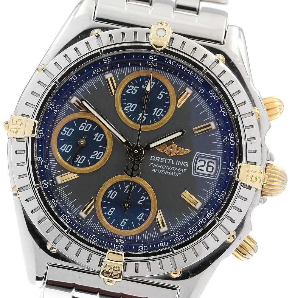 BREITLING CHRONOMAT BIKORO GRAY BLUE DIAL AUTOMATIC WATCH: BREITLING Chronomat Bikoro Gray Blue Dial Automatic Watch Brand: BREITLING Type: Wristwatch Material: Band Material Stainless Steel, Case Material Stainless Steel/YG Color: Band Color Silver, Case
