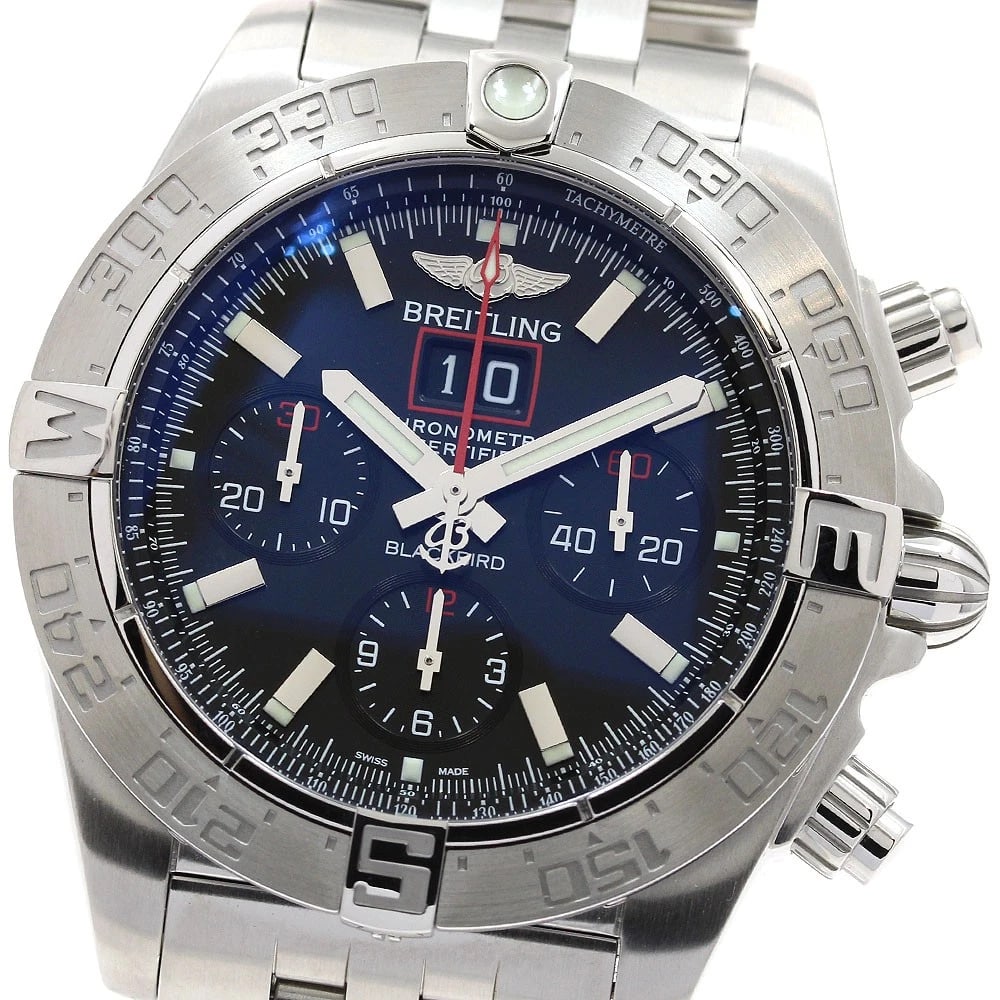 BREITLING CHRONOMAT BLACKBIRD DATE CHRONOGRAPH AUTOMATIC WATCH: BREITLING Chronomat Blackbird Date Chronograph Automatic Brand: BREITLING Type: Wristwatch Material: Band Material Stainless Steel, Case Material Stainless Steel Color: Band Color Silver, Case Colo