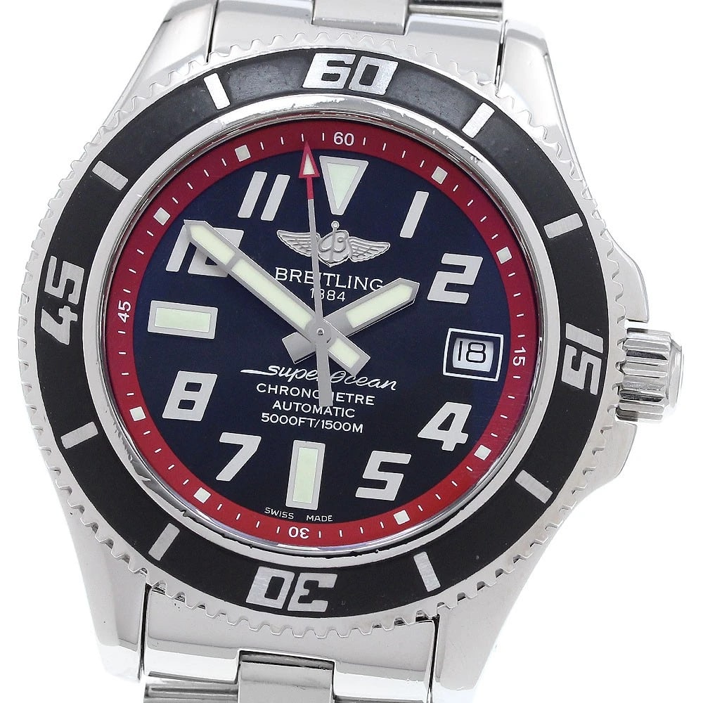 BREITLING SUPER OCEAN BLACK DIAL AUTOMATIC WATCH: BREITLING Super Ocean black Dial Automatic Watch Brand: BREITLING Type: Wristwatch Material: Band Material Stainless Steel, Case Material Stainless Steel Color: Band Color Silver, Case Color Silver