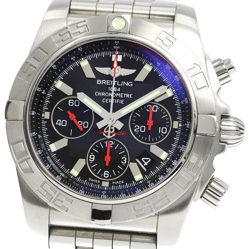 BREITLING BLACK DIAL AUTOMATIC WATCH: BREITLING black Dial Automatic Watch Brand: BREITLING Type: Wristwatch Material: Band Material Stainless Steel, Case Material Stainless Steel Color: Band Color Silver, Case Color Silver, Dial Color