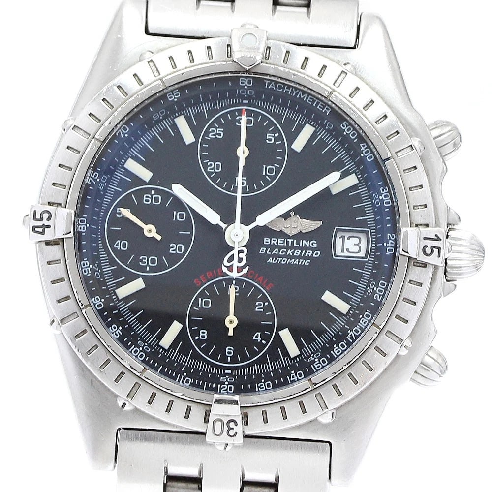 BREITLING CHRONOMAT CHRONOGRAPH BLACK DIAL AUTOMATIC WATCH: BREITLING Chronomat Chronograph black Dial Automatic Watch Brand: BREITLING Type: Wristwatch Material: Band Material Stainless Steel, Case Material Stainless Steel Color: Band Color Silver, Case Co