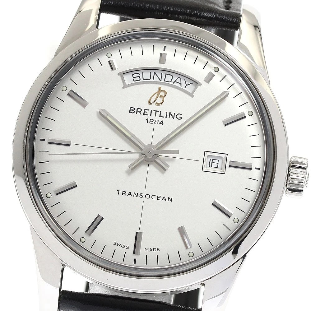 BREITLING TRANSOCEAN SILVER DIAL AUTOMATIC WATCH: BREITLING Transocean Silver Dial Automatic Watch Brand: BREITLING Type: Wristwatch Material: Band Material leather, Case Material Stainless Steel Color: Band Color black, Case Color Silver, Dial Co