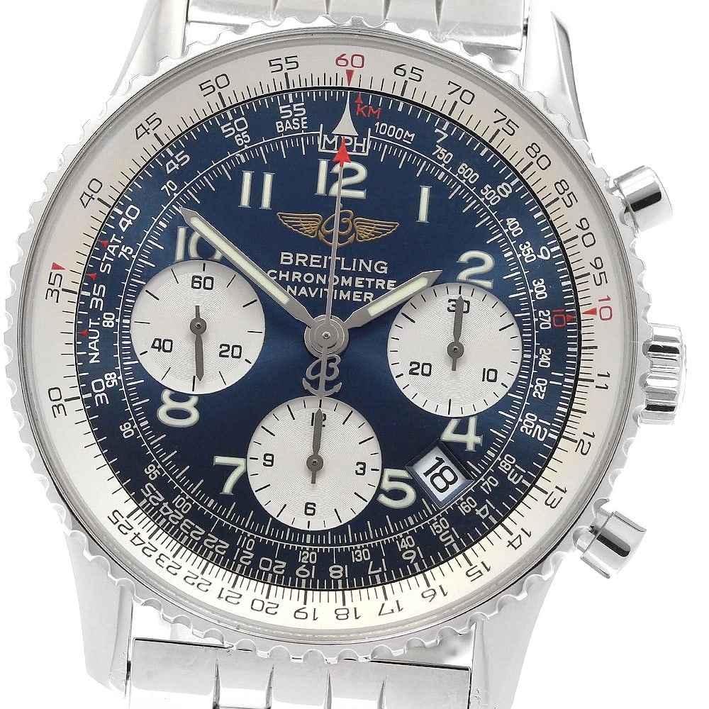 BREITLING NAVITIMER CHRONOGRAPH BLUE DIAL AUTOMATIC WATCH: BREITLING Navitimer Chronograph blue Dial Automatic Watch Brand: BREITLING Type: Wristwatch Material: Band Material Stainless Steel, Case Material Stainless Steel Color: Band Color Silver, Case Col