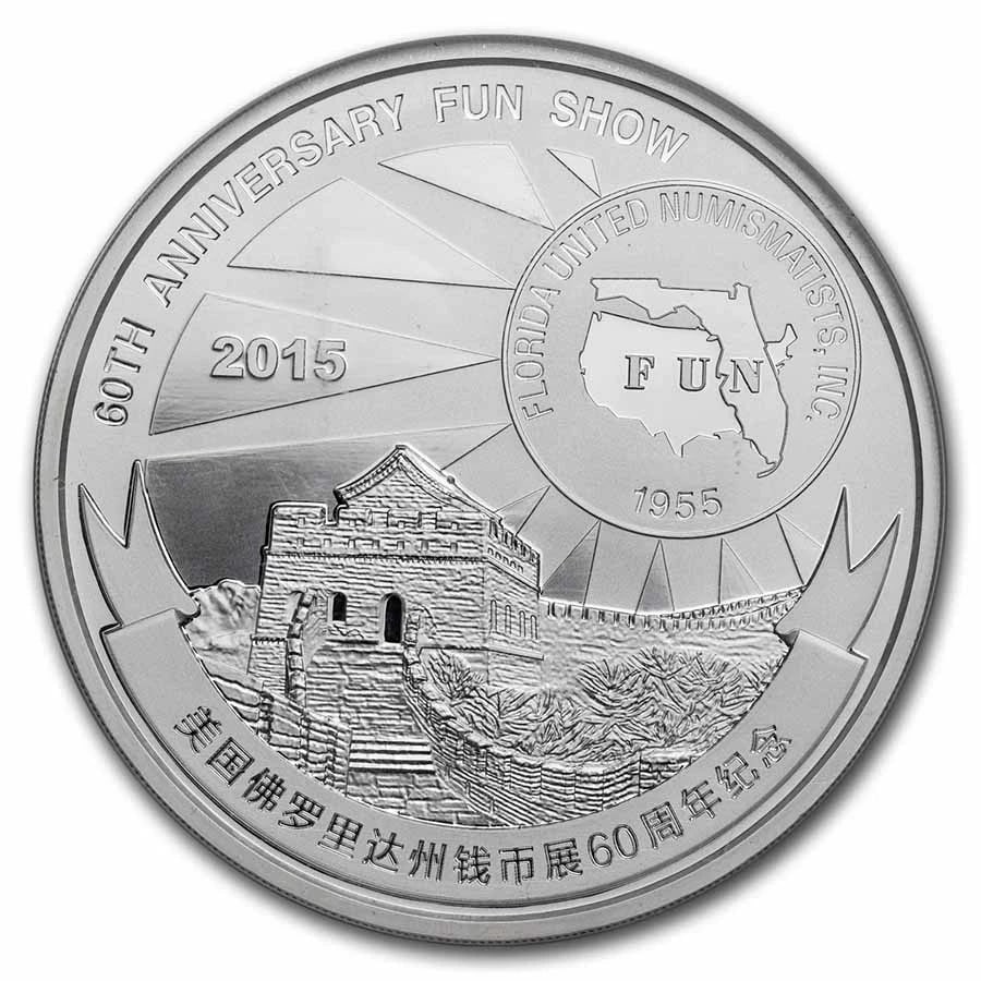 2015 CHINA 5 OZ SILVER PANDA FUN COIN SHOW MEDAL: 2015 China 5 oz Silver Panda FUN Coin Show Medal Brand: China Gold Coin Corp. Year: 2015 Denomination: N/A Fineness: 0.999 Country of Origin/Country/Region of Manufacture: China Coin: None