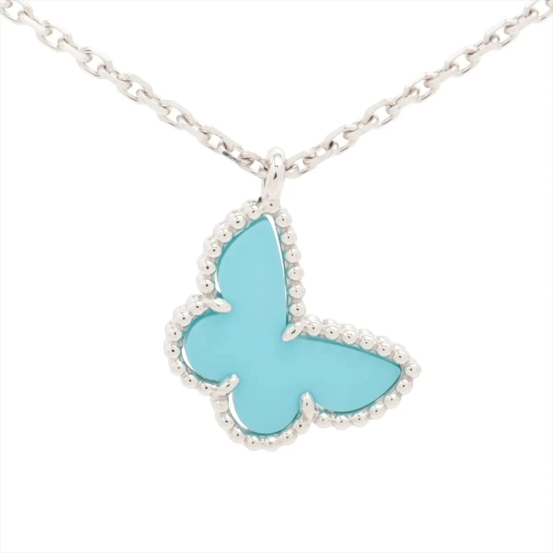 VAN CLEEF & ARPELS SWEET ALHAMBRA PAPILLON TURQUOISE NECKLACE: Van Cleef & Arpels Sweet Alhambra Papillon Turquoise Necklace Brand: Van Cleef & Arpels Type: Necklace Material: 750(WG) Color: Not Specified Size: Size(CM) Chain length:40.2 Accessories: None