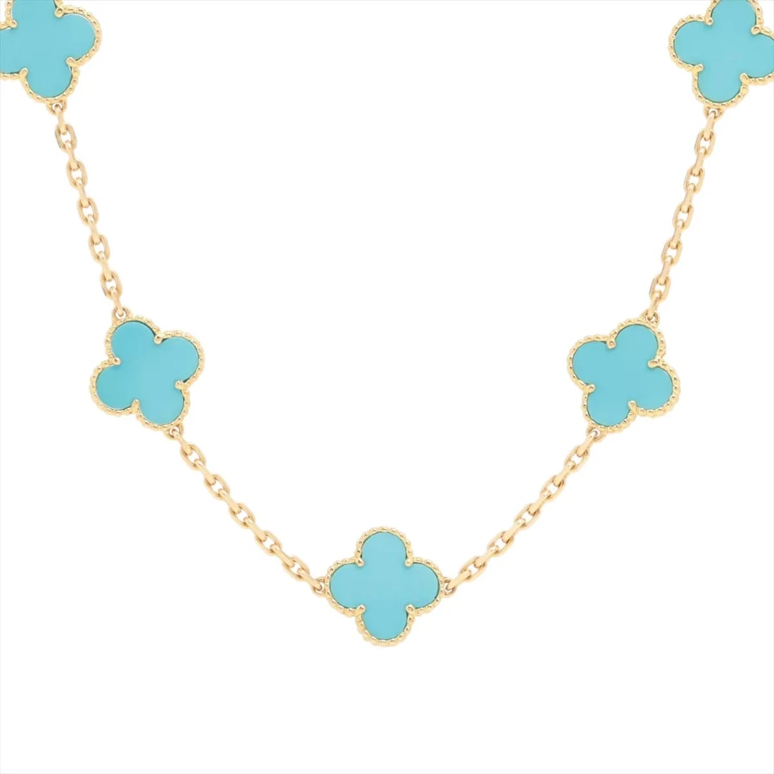VAN CLEEF & ARPELS VINTAGE ALHAMBRA 20P TURQUOISE NECKLACE: Van Cleef & Arpels Vintage Alhambra 20P Turquoise Necklace Brand: Van Cleef & Arpels Type: Necklace Material: 750(YG) Color: Not Specified Size: Size(CM) Chain length:82.2 Accessories: None