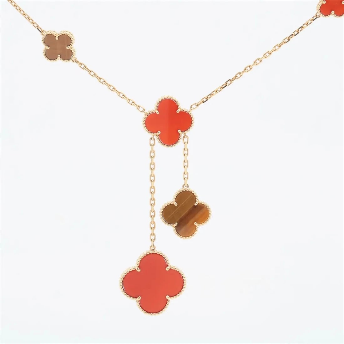 VAN CLEEF & ARPELS MAGIC ALHAMBRA 6P TIGAR EYE CARNELIAN NECKLACE: Van Cleef & Arpels Magic Alhambra 6P Tigar eye Carnelian Necklace Brand: Van Cleef & Arpels Type: Necklace Material: 750(YG) Color: Not Specified Size: Size(CM) Chain length:42.6 Accessories: Non