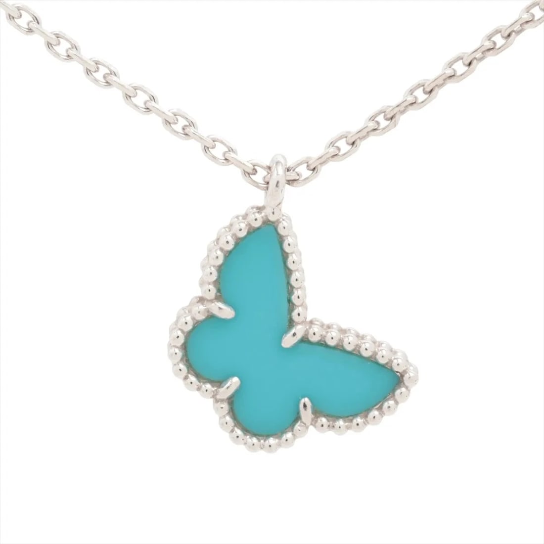 VAN CLEEF & ARPELS SWEET ALHAMBRA PAPILLON TURQUOISE NECKLACE: Van Cleef & Arpels Sweet Alhambra Papillon Turquoise Necklace Brand: Van Cleef & Arpels Type: Necklace Material: 750(WG) Color: Not Specified Size: Size(CM) Chain length:40 Accessories: None <