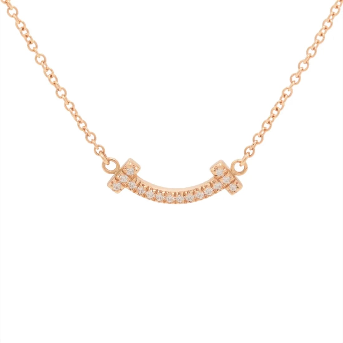 TIFFANY T SMILE MINI DIAMOND NECKLACE 750(PG): Tiffany T Smile Mini diamond Necklace 750(PG) Brand: Tiffany Type: Necklace Material: 750(PG) Main Stone Natural Color: Not Specified Size: Size(CM) Chain length:45.3 Accessories: None Acc