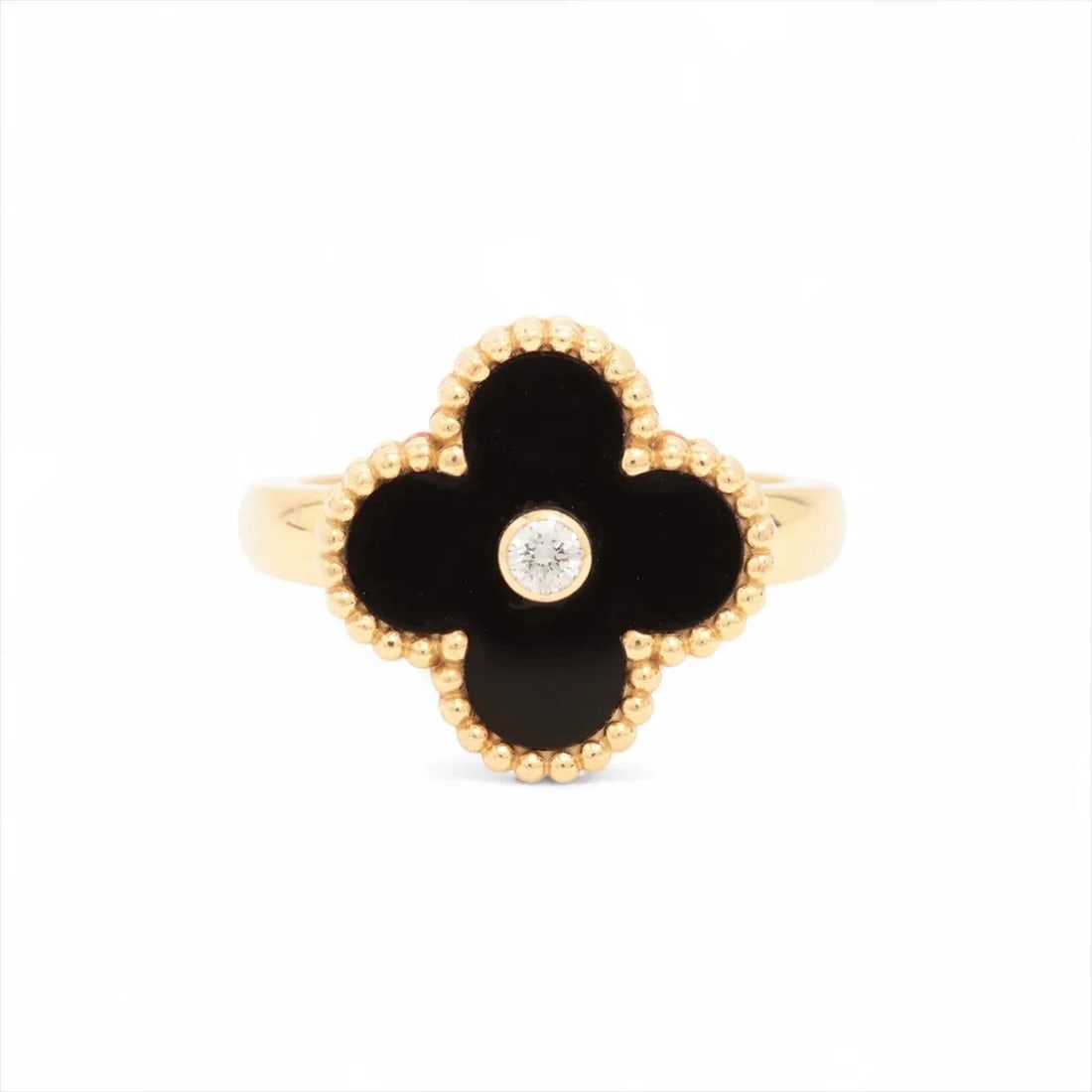 VAN CLEEF & ARPELS VINTAGE ALHAMBRA ONYX DIAMOND RING: Van Cleef & Arpels Vintage Alhambra Onyx diamond Ring Brand: Van Cleef & Arpels Type: Ring Material: 750(YG) Color: Not Specified Size: 6 US Accessories: None Accessories Notice: When purc