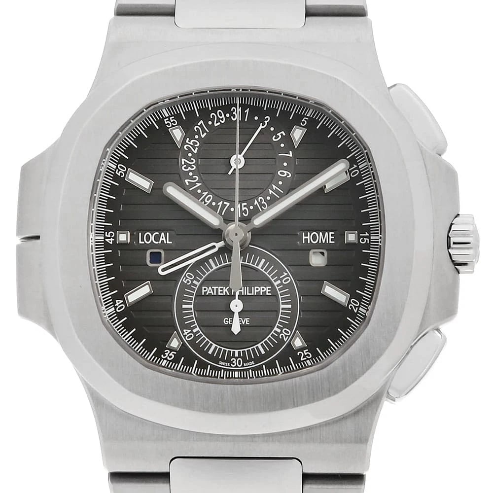 PATEK PHILIPPE NAUTILUS TRAVEL TIME CHRONOGRAPH: PATEK PHILIPPE Nautilus Travel Time Chronograph Brand: PATEK PHILIPPE Type: Wrist watch Material: Band Material Stainless Steel, Case Material Stainless Steel Color: Gray Size: Band Size 19.5cm (7