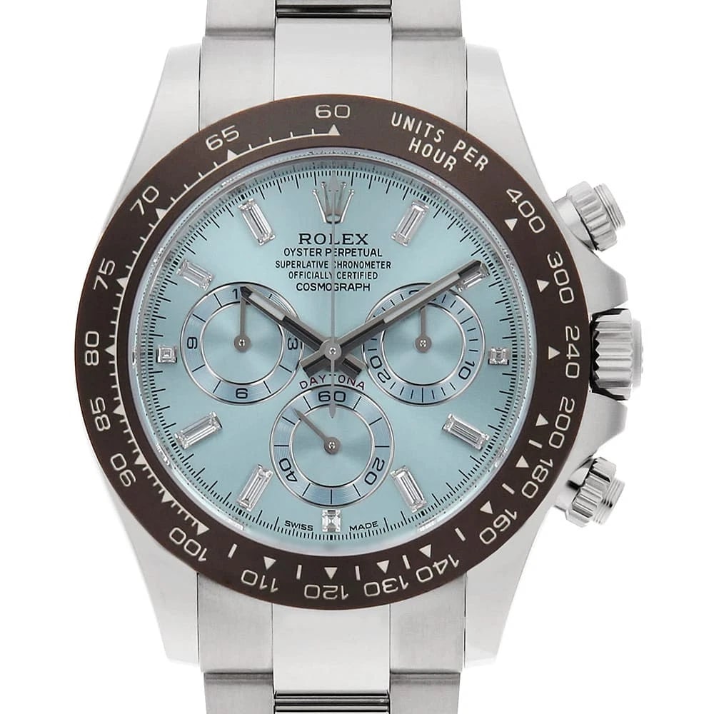 ROLEX COSMOGRAPH DAYTONA BAGUETTE DIAMONDS ICE BLUE: ROLEX Cosmograph Daytona Baguette Diamonds Ice blue Brand: ROLEX Type: Wrist watch Material: Band Material Platinum, Case Material Platinum Color: Ice Blue Size: Band Size 19.5cm (7.7inch), Case S