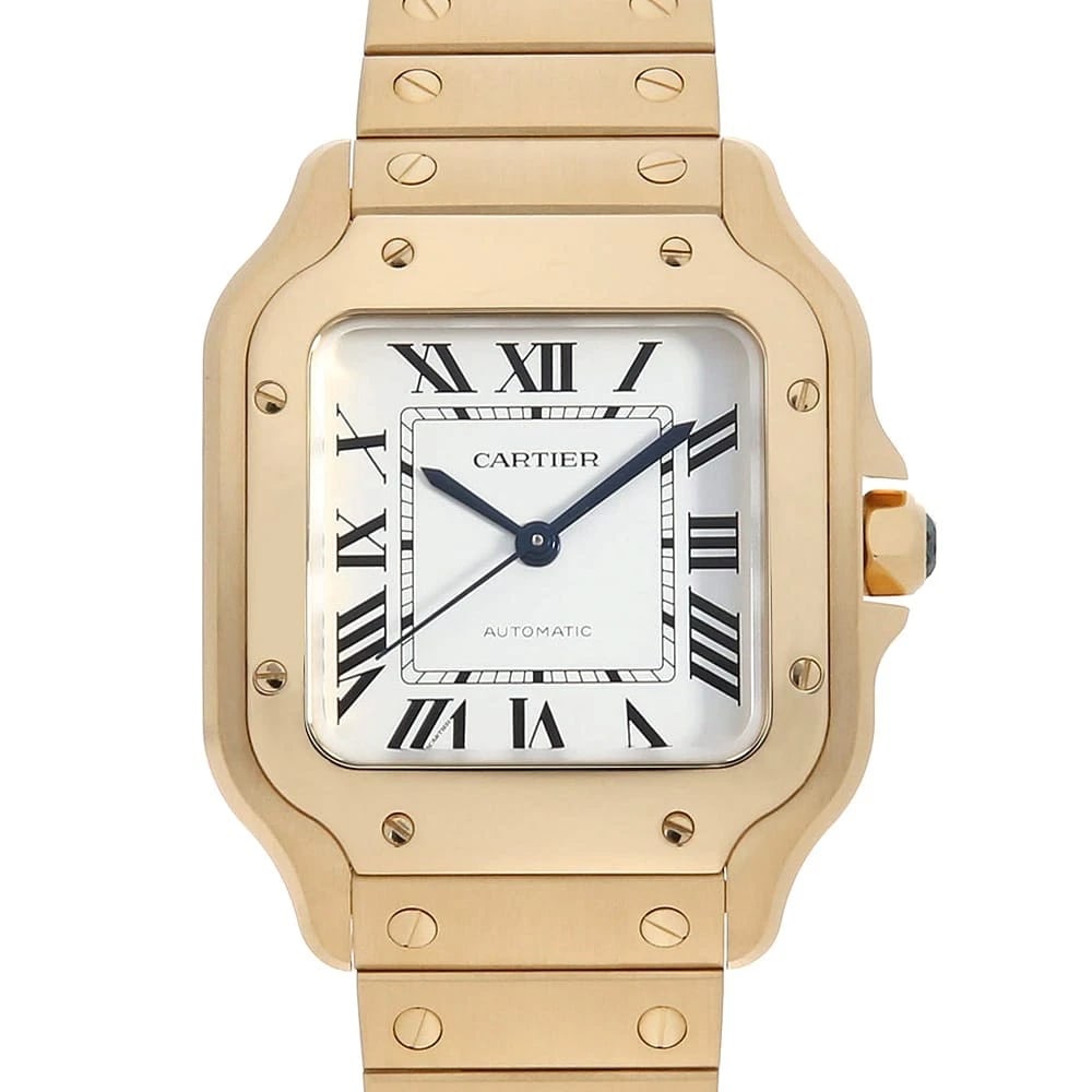 CARTIER SANTOS: Cartier Santos Brand: Cartier Type: Wrist watch Material: Band Material Yellow Gold, Case Material Yellow Gold Color: Silver Size: Band Size 18cm (7.1inch), Case Size Case:W35.1mm Circumference of