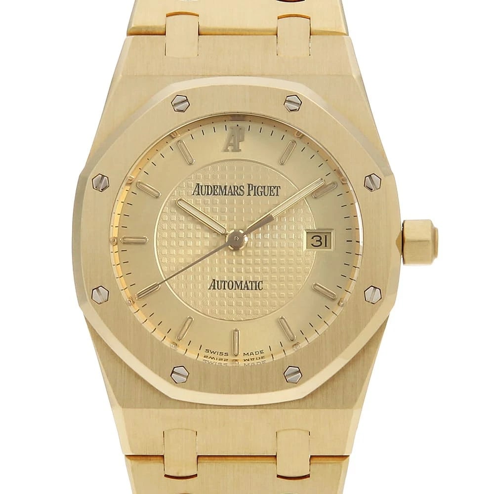 AUDEMARS PIGUET ROYAL OAK: AUDEMARS PIGUET Royal Oak Brand: AUDEMARS PIGUET Type: Wrist watch Material: Band Material Yellow Gold, Case Material Yellow Gold Color: Champagne Gold Size: Band Size 18.5cm (7.3inch), Case Size