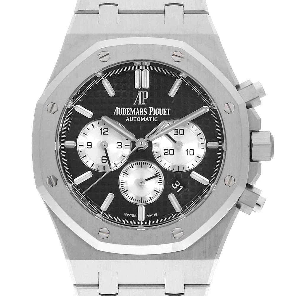 AUDEMARS PIGUET ROYAL OAK CHRONOGRAPH: AUDEMARS PIGUET Royal Oak Chronograph Brand: AUDEMARS PIGUET Type: Wrist watch Material: Band Material Stainless Steel, Case Material Stainless Steel Color: Black Size: Band Size 18.5cm (7.3inch),