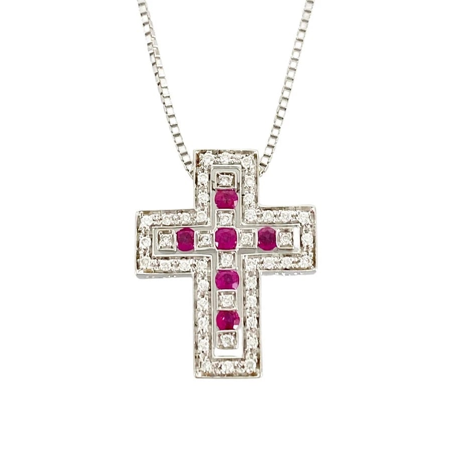 DAMIANI BELLE EPOQUE XS WHITE GOLD RUBY DIAMOND NECKLACE: Damiani Belle Epoque XS White gold Ruby diamond Necklace Brand: Damiani Type: Necklace Material: 18K White Gold Ruby diamond Color: Silver Size: 19.4mm×15.5mm Necklace full length:50.5cm Accesso