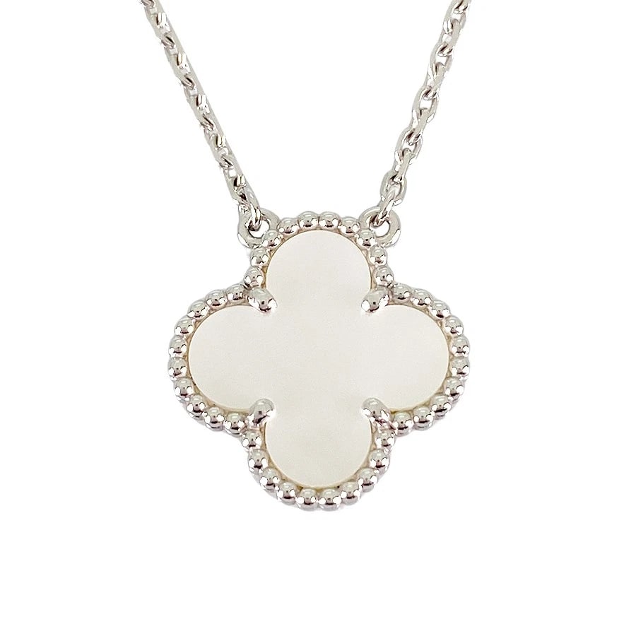 VAN CLEEF & ARPELS VINTAGE ALHAMBRA WHITE GOLD SHELL NECKLACE: Van Cleef & Arpels Vintage Alhambra White gold shell Necklace Brand: Van Cleef & Arpels Type: Necklace Material: 18K White Gold shell Color: Silver Size: 14.4mm×14.6mm Necklace full length:42cm