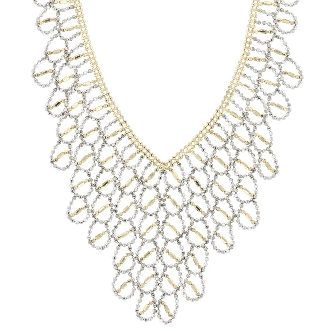 BEADED CHANDELIER STATEMENT NECKLACE 10K: Beaded Chandelier Statement Necklace 10k Brand: Unbranded Type: Necklace Material: 10k Multi-Tone Gold, Color: None Size: Necklace Measurement: 17" Length / 1.9mm Width (Chain) / 1.5" Drop Access