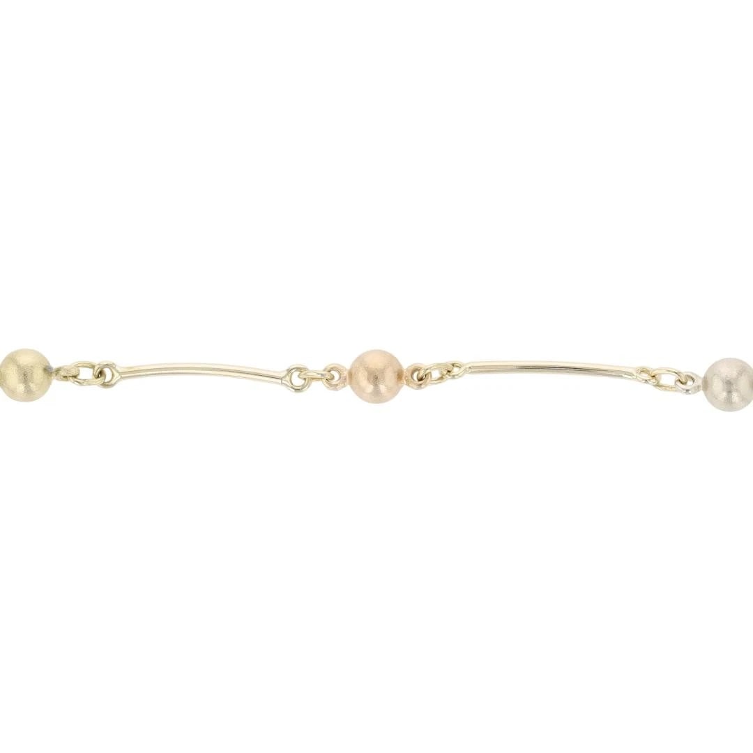 BEADED BAR LINK CHAIN BRACELET 14K MULTI-TONE GOLD: Beaded Bar Link Chain Bracelet 14k Multi-Tone Gold Brand: Unbranded Type: Bracelet Material: 14k Multi-Tone Gold, Color: None Size: Bracelet Measurement: 7.25" Length / 4.9mm Width Accessories: N