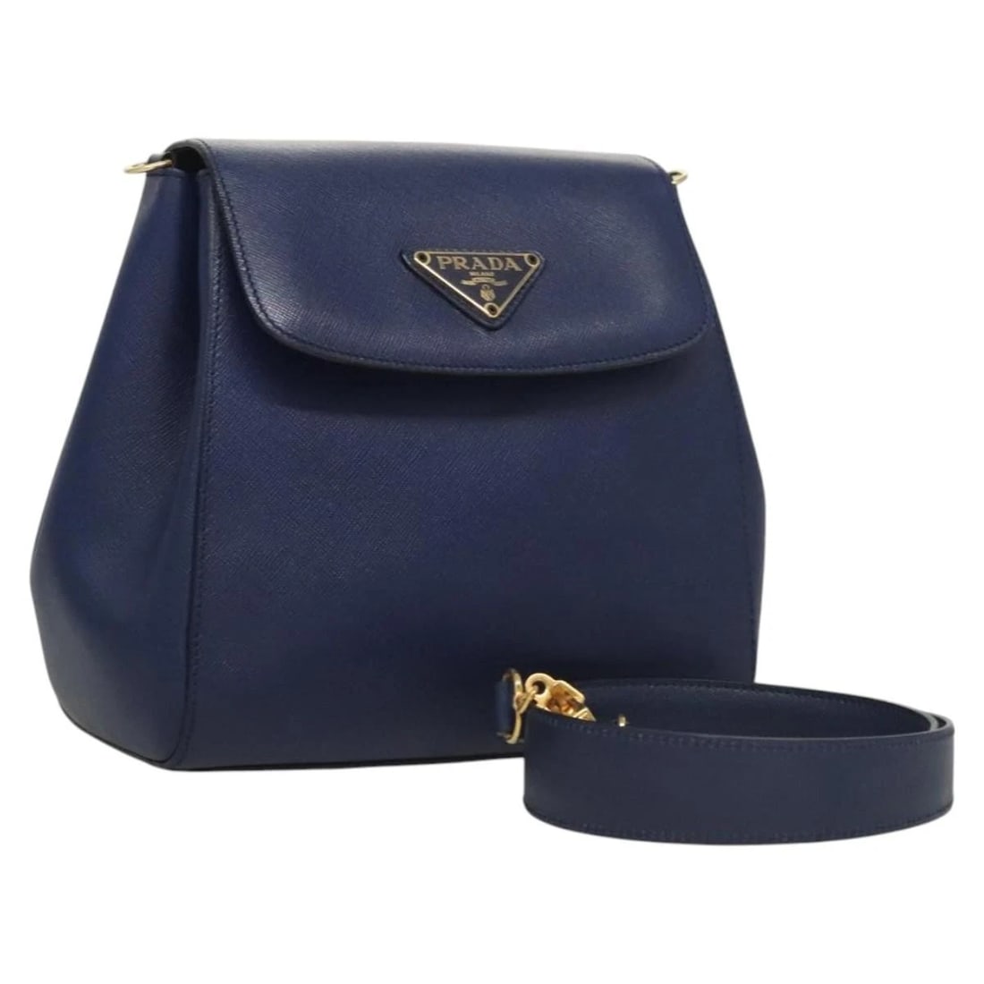 PRADA SHOULDER BAG SAFIANO LEATHER: PRADA Shoulder Bag Safiano Leather Brand: PRADA Type: Shoulder Bag Material: Saffiano Leather Color: Blue / Gold Size: W7.5 x H7.5 x D3.9inch(Approx) Shoulder Drop:16.1inch(Approx) Accessories: N