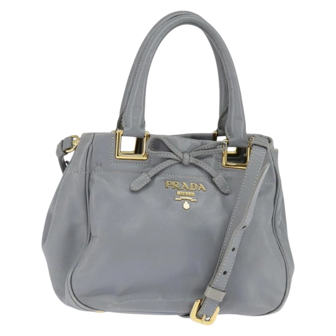 PRADA HAND BAG LEATHER 2WAY GRAY GOLD: PRADA Hand Bag Leather 2way Gray Gold Brand: PRADA Type: Hand Bag Material: Leather Color: Gray / Gold Size: W8.7 x H7.1 x D4.7inch(Approx) Shoulder Drop:18.9 - 22.8inch(Approx) Handle Drop:4.7inc