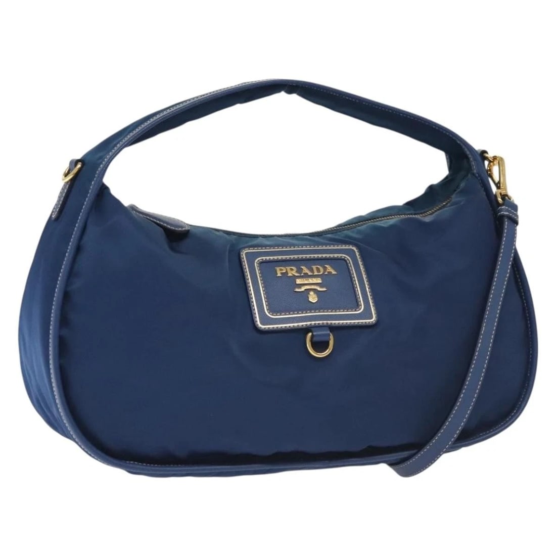 PRADA HAND BAG NYLON 2WAY BLUE GOLD: PRADA Hand Bag Nylon 2way Blue Gold Brand: PRADA Type: Hand Bag Material: Nylon Color: Blue / Gold Size: W13.4 x H7.9 x D5.1inch(Approx) Shoulder Drop:19.7 - 21.7inch(Approx) Handle Drop:3.9inch(A