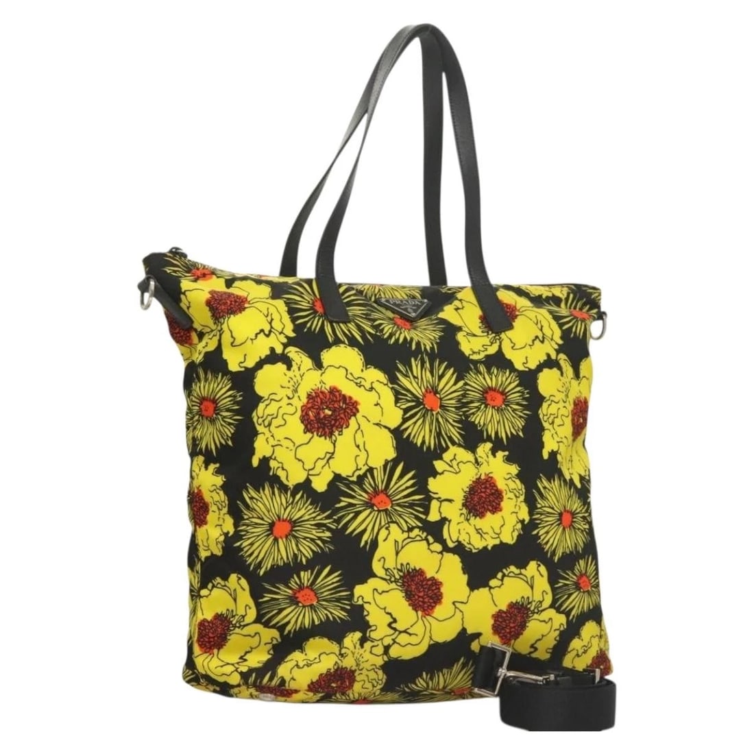 PRADA HAND BAG NYLON 2WAY YELLOW SILVER: PRADA Hand Bag Nylon 2way Yellow Silver Brand: PRADA Type: Hand Bag Material: Nylon Color: Yellow / Silver Size: W12.6 x H12.6 x D5.1inch(Approx) Shoulder Drop:13.8 - 21.7inch(Approx) Handle Drop: