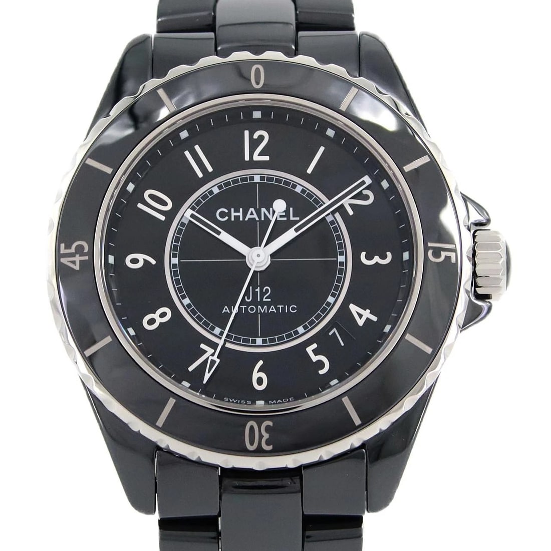 CHANEL J12 CALIBER CERAMIC AUTOMATIC WATCH: CHANEL J12 Caliber ceramic Automatic Brand: CHANEL Type: Wristwatch Material: Case: ceramic Bracelet: ceramic Color: Dial Colors: Black arabic Size: Case diameter: 38mm Max Wrist size: 16cm Acces