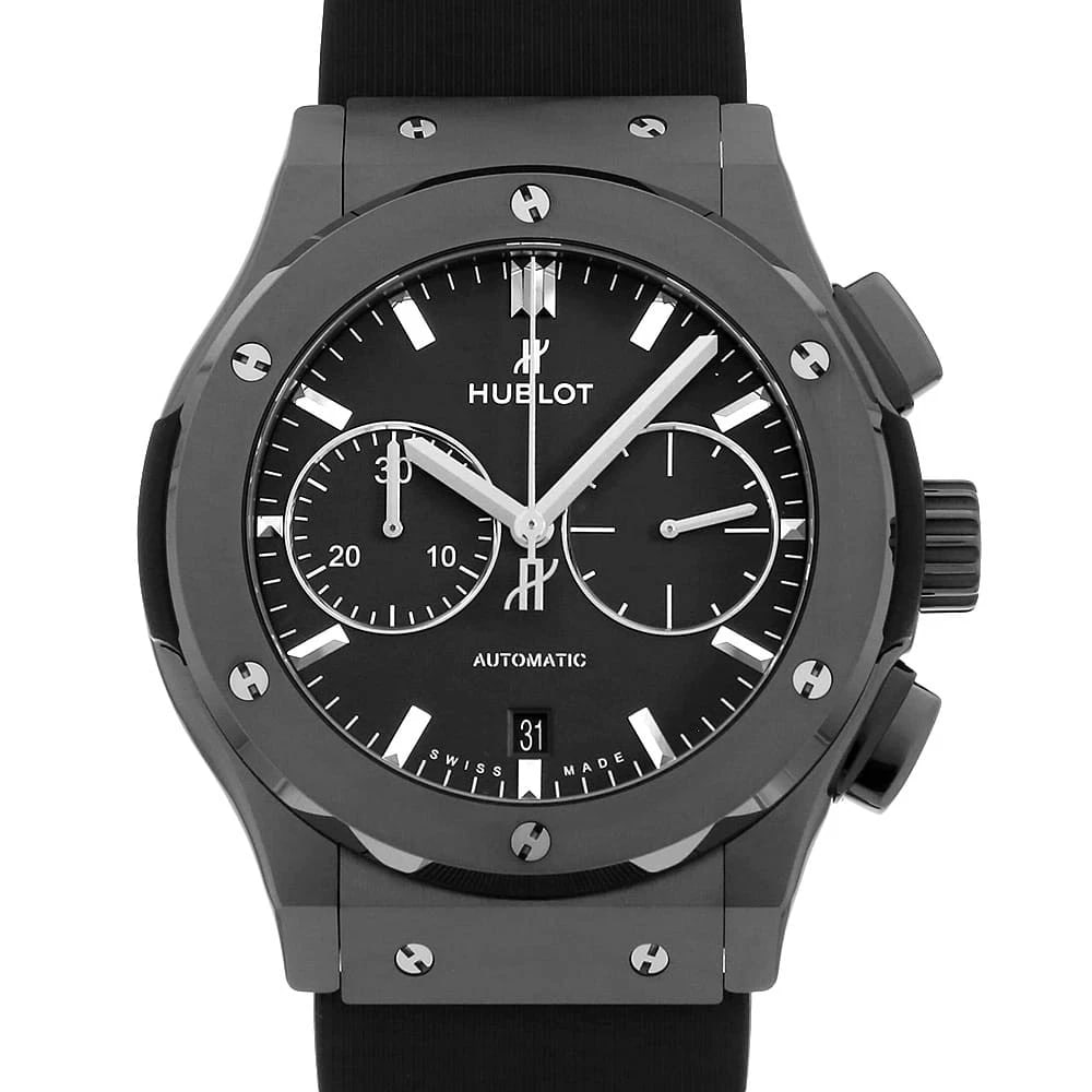 HUBLOT CLASSIC FUSION CHRONOGRAPH BLACK MAGIC WATCH WATCH: HUBLOT Classic fusion chronograph black magic Watch Brand: HUBLOT Type: Wrist watch Material: Band Material rubber, Case Material Ceramic Color: Black Size: Band Size none, Case Size Case:W45mm A